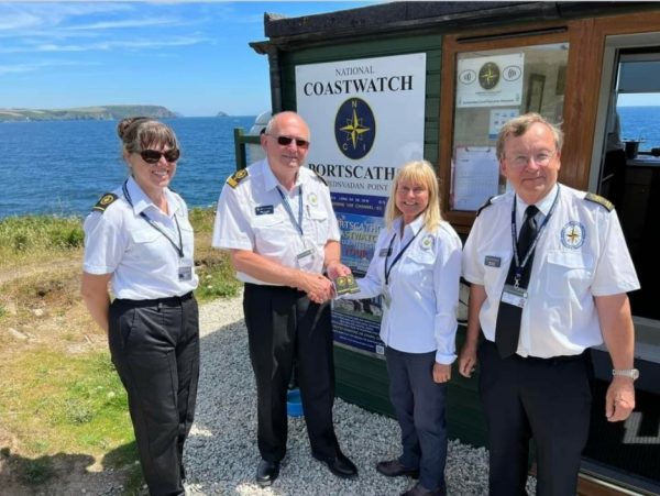 The picture shows our present Chairman of Coastwatch, Clive Pouncey, who popped down to visit us from the head office.  From left to right is Liz Fox, Clive Pouncey, Jane Lovett, and Peter Evans.